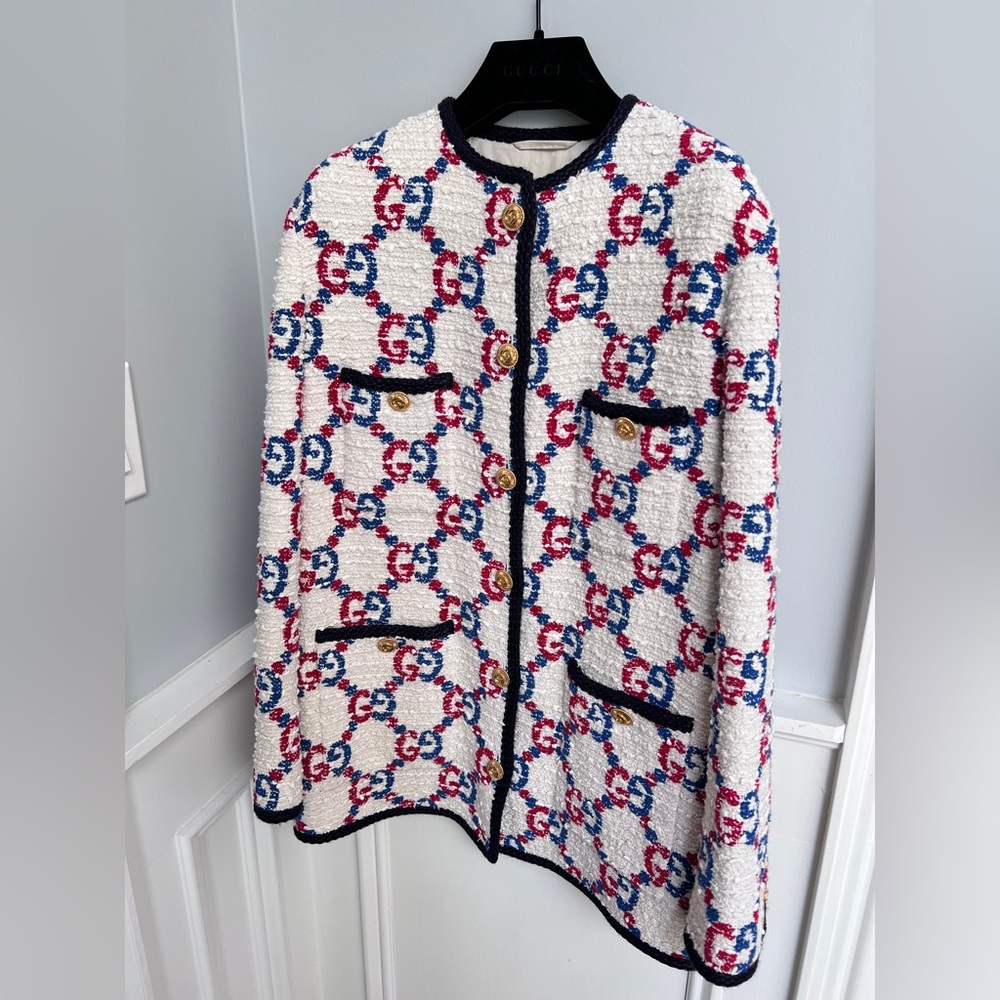 Gucci Women's Red and Blue Tweed Blazer